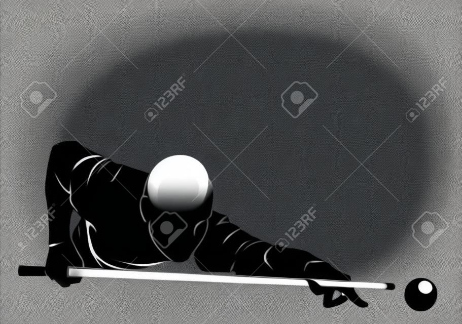 Biliardo giocatore. Vettore silhouette, isolated on white