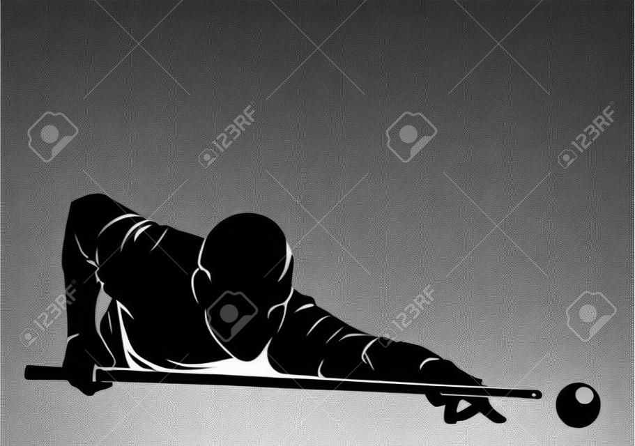 Billiards player. Vector silhouette, isolated on white