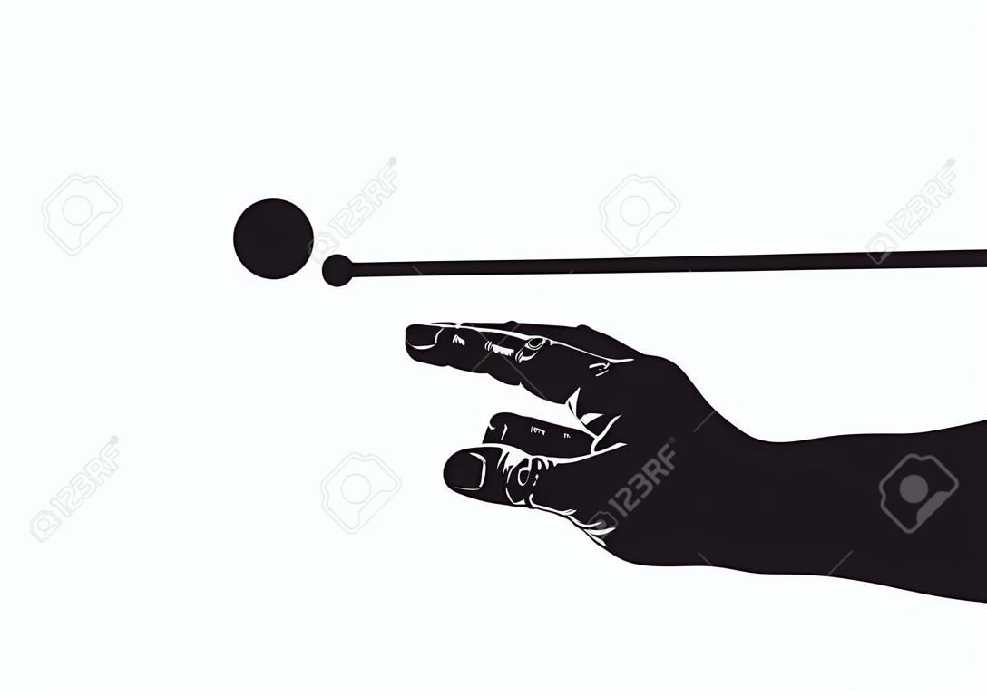 Billiards hand player with ball silhouette, isolated on white