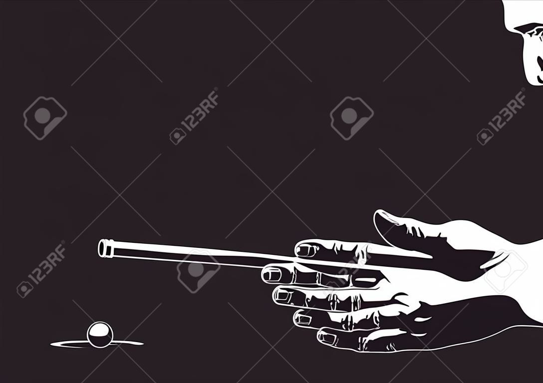 Billiards hand player with ball silhouette, isolated on white