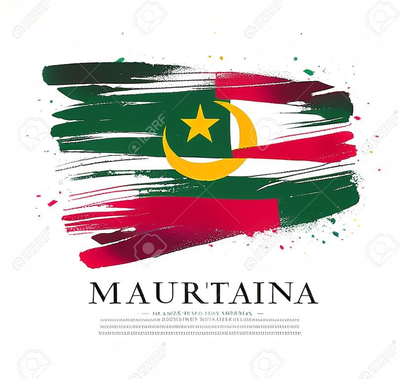 Drapeau de la Mauritanie. Illustration vectorielle sur fond blanc. Les coups de pinceau sont dessinés à la main. Jour de l'indépendance.