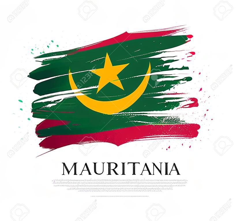 Drapeau de la Mauritanie. Illustration vectorielle sur fond blanc. Les coups de pinceau sont dessinés à la main. Jour de l'indépendance.