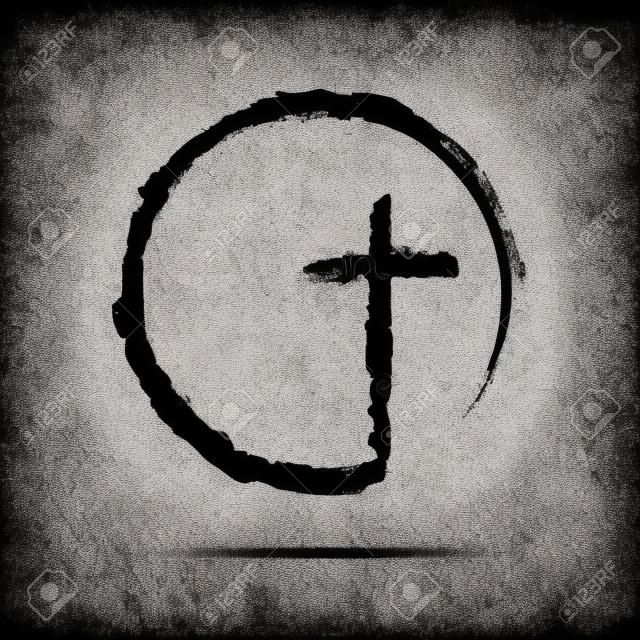 icona croce cristiana nel cerchio. Nero segno cristiano croce isolato su sfondo bianco. Illustrazione vettoriale.