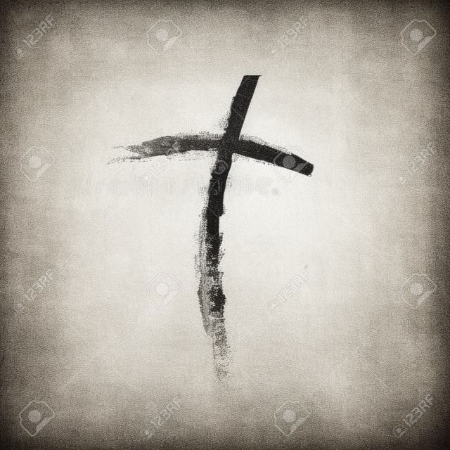 Hand drawn Christian cross icon. Vector illustration. Hand drawn gray grunge cross.
