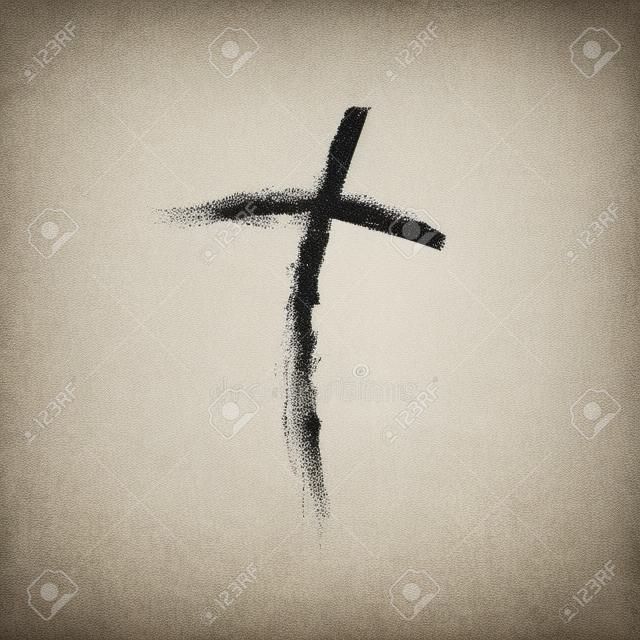 Hand drawn Christian cross icon. Vector illustration. Hand drawn gray grunge cross.