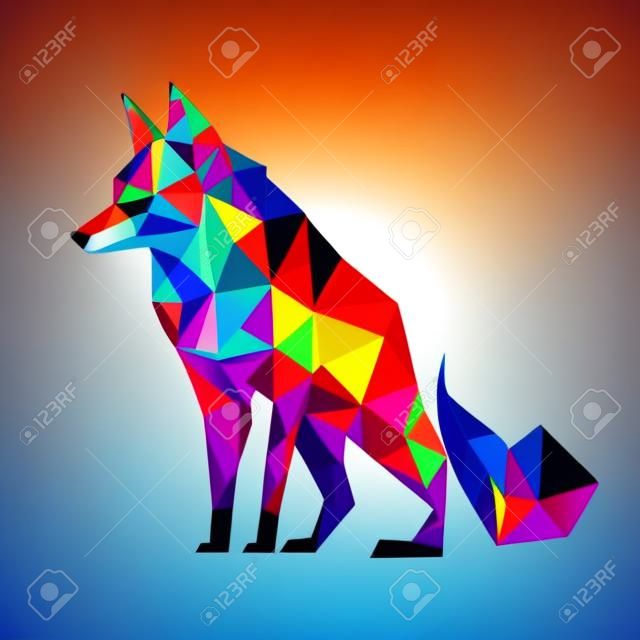 Fox logo design. Abstract colorful polygonal fox image. Calm fox. vector illustration