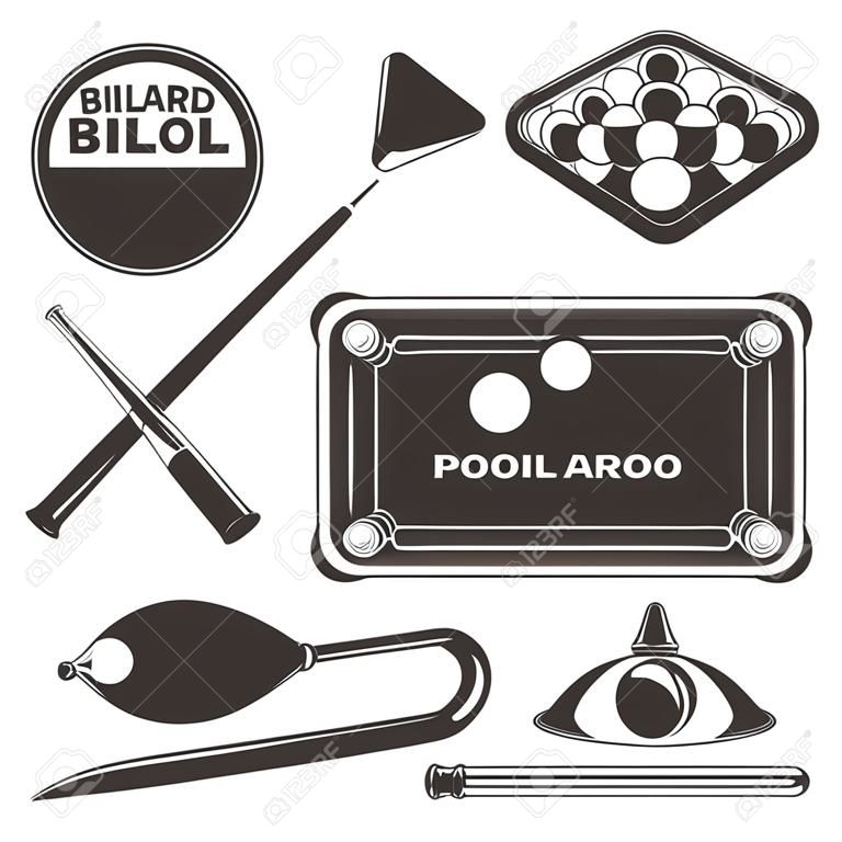 Biliardo e piscina vettore serie di elementi di design.