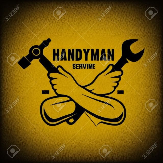 Handyman service emblem. Tools silhouettes. Carpentry related vector vintage illustration.