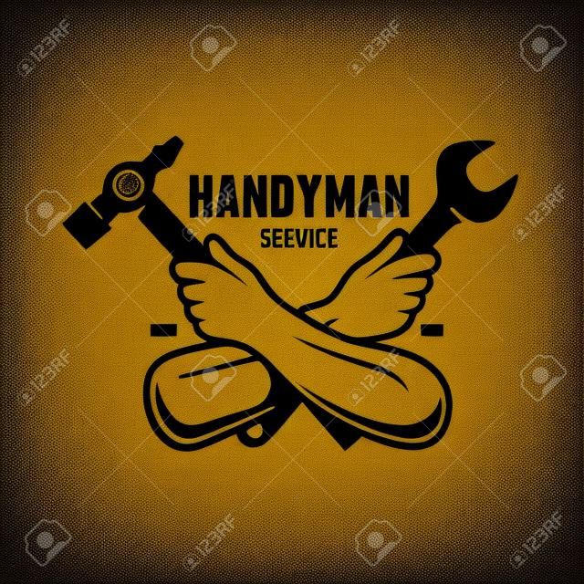 Emblema de serviço Handyman. Ferramentas silhuetas. Carpintaria relacionados com ilustração vetorial vintage.