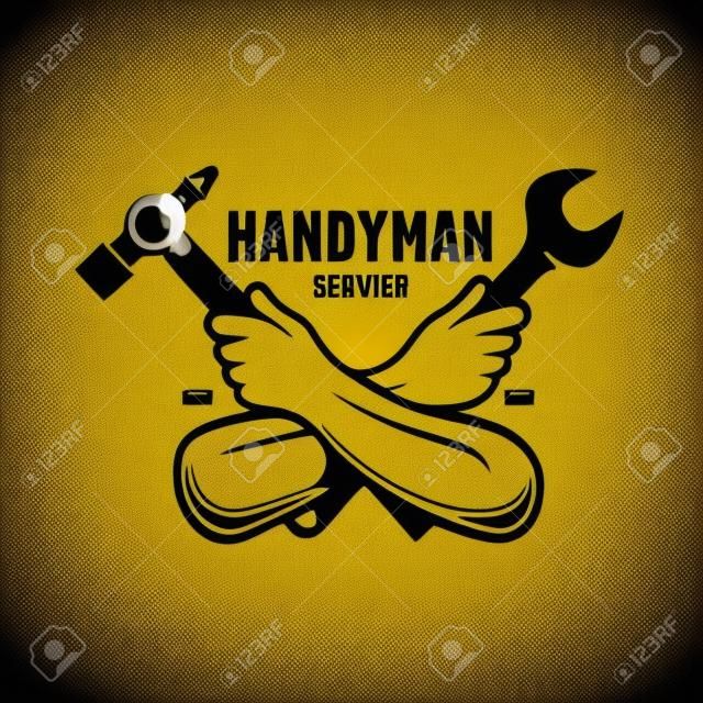 Emblema de serviço Handyman. Ferramentas silhuetas. Carpintaria relacionados com ilustração vetorial vintage.