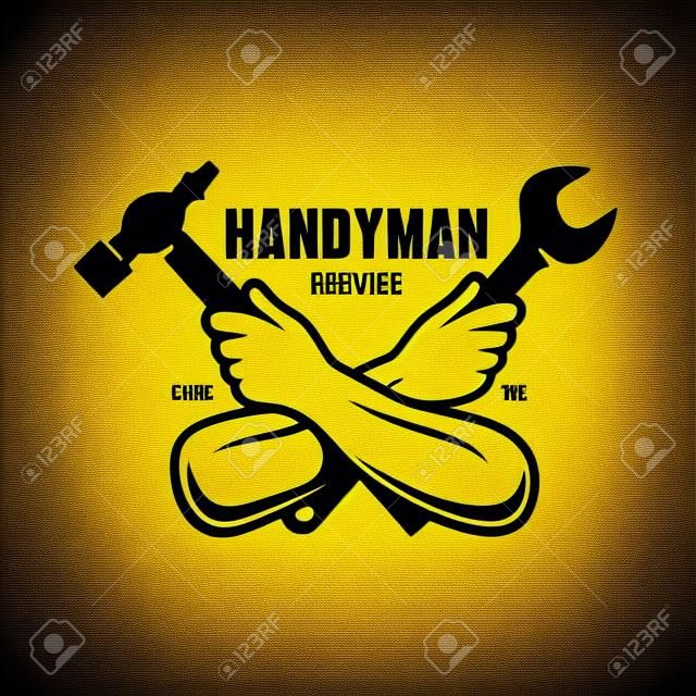 Handyman service emblem. Tools silhouettes. Carpentry related vector vintage illustration.