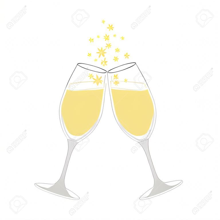 Twee champagne glazen. Proost. Viering. Vakantie toast Vector illustratie