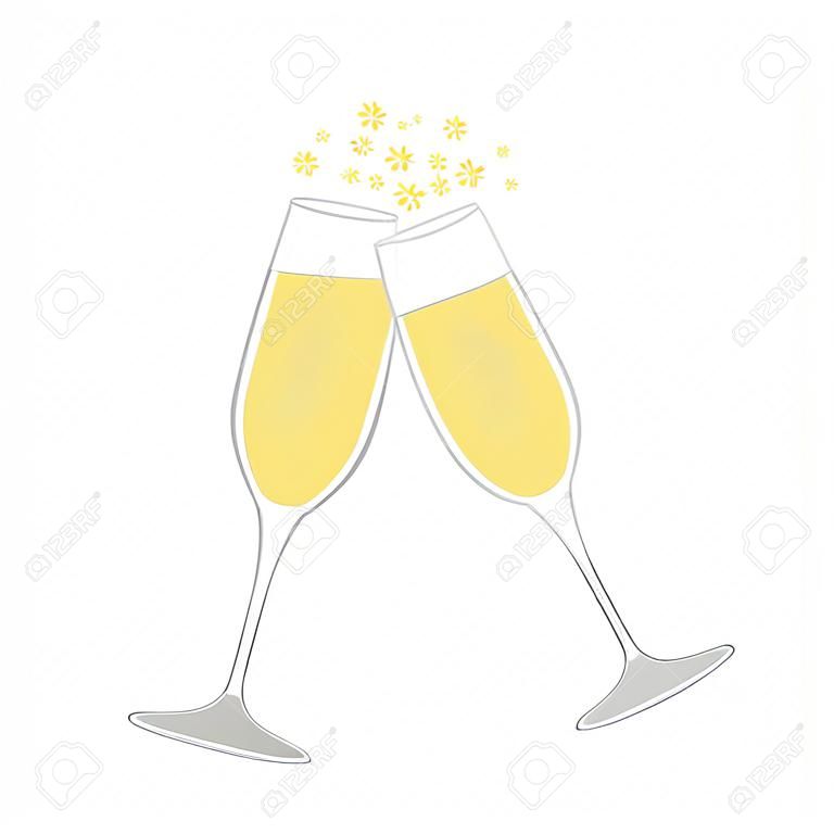 Два бокала с шампанским. Приветствия. Праздник. Праздничный тост Векторная иллюстрация