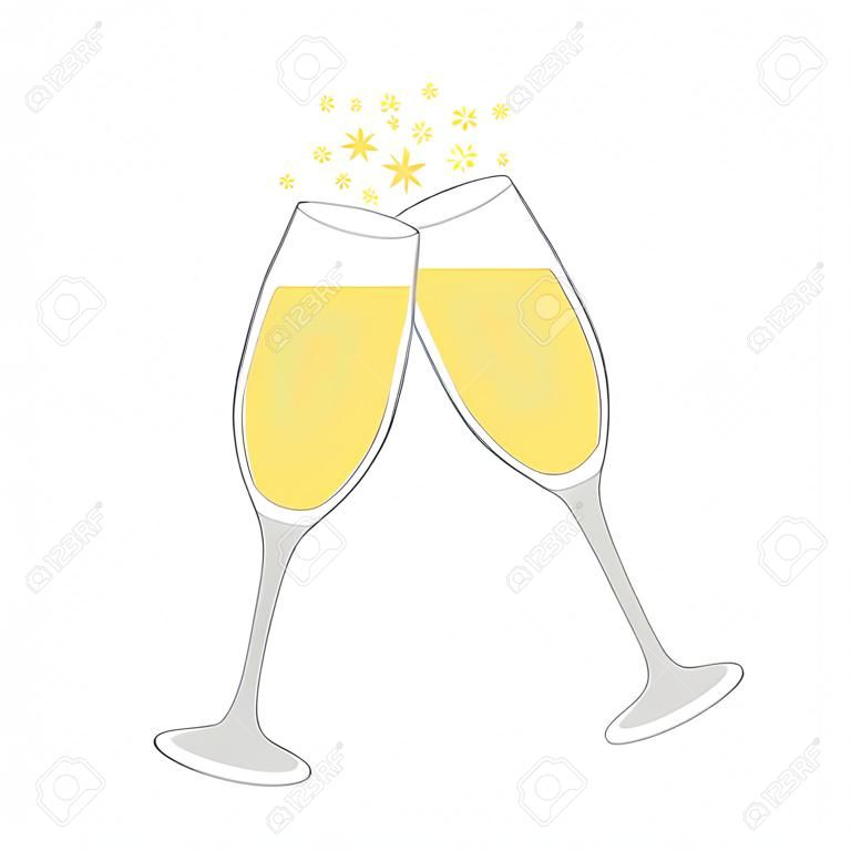 Two champagne glasses. Cheers. Celebration. Holiday toast Vector illustration