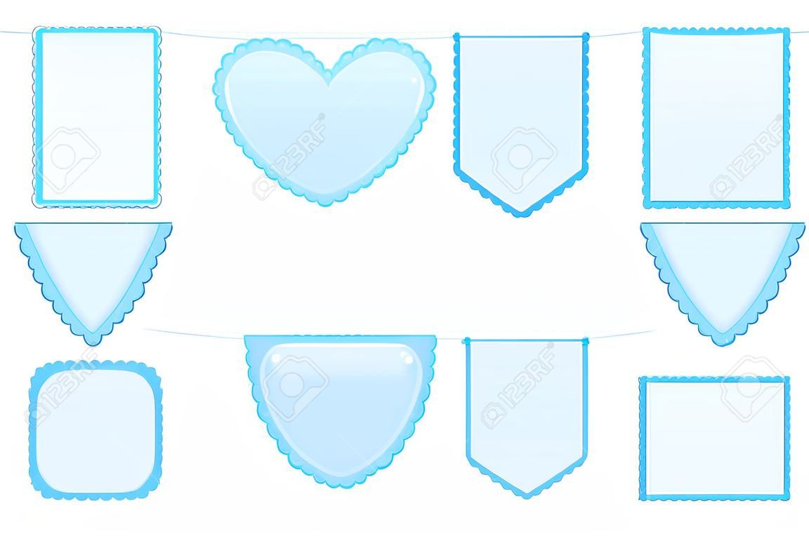 Set of scalloped bunting banners. Frames for party. Happy birthday. Decorations for carnavail. Vector illustration.