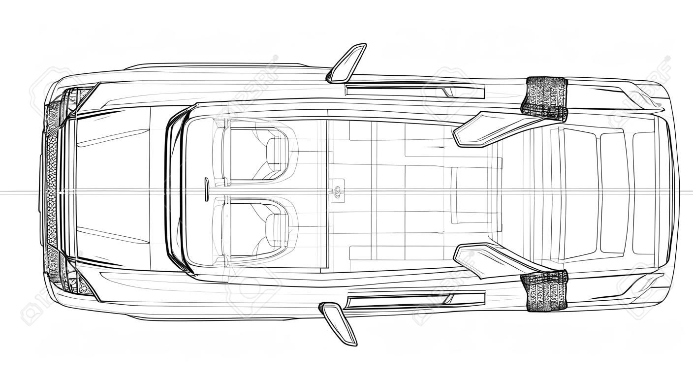 Konzeptauto in der Draufsicht Illustration Vektors des Planes 3d