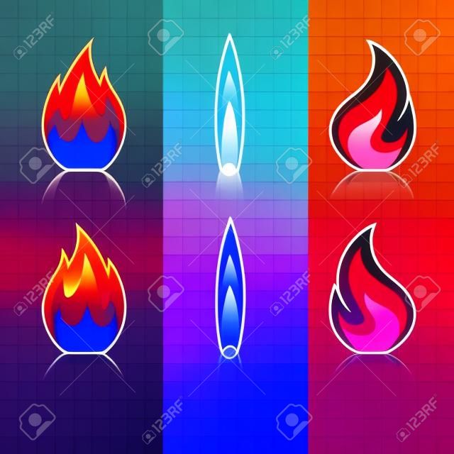 Красный и Blue Flame Icon Set Изолированные на прозрачном фоне. Иллюстрация Вектор