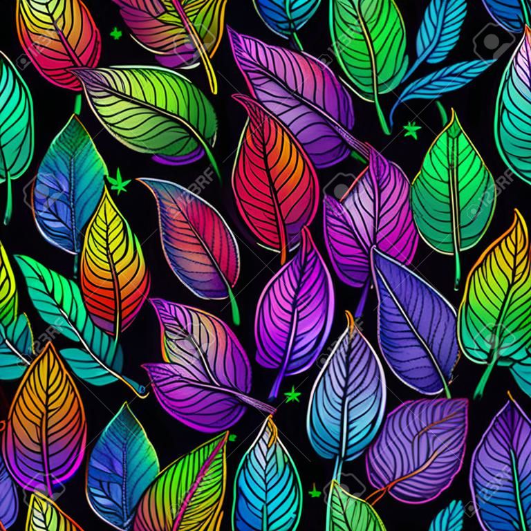 illustrazione senza cuciture di foglie di piante arcobaleno multicolore