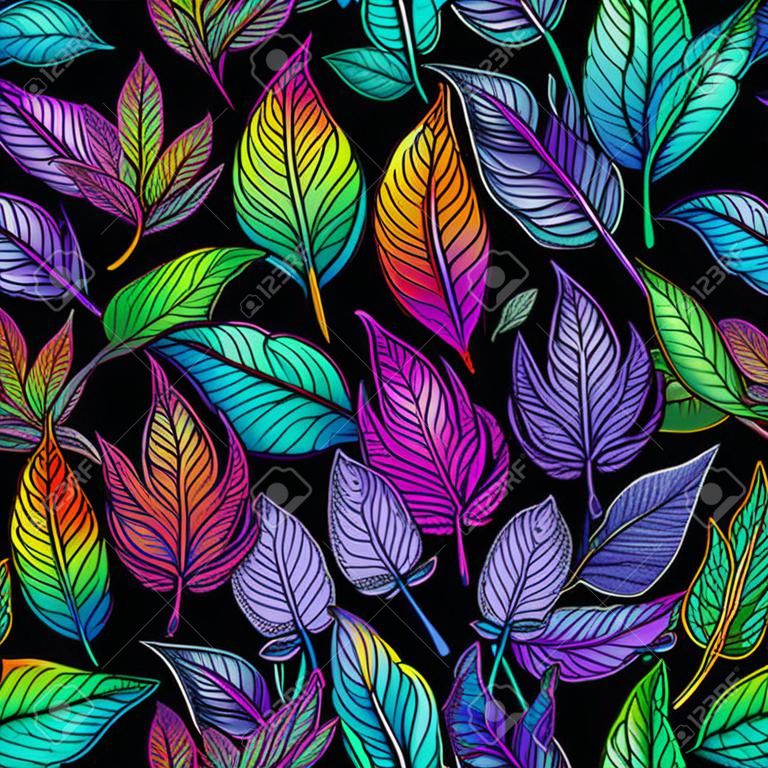 seamless illustration of multicolored rainbow plant leaves
