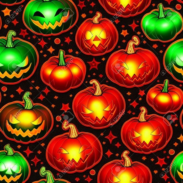 seamless pattern of bright multicolored Halloween pumpkins