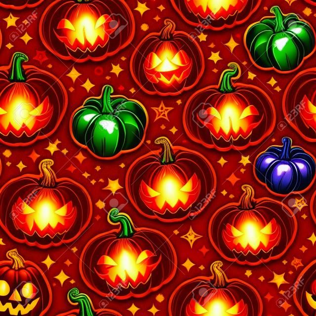 padrão sem emenda de abóboras de Halloween multicoloridas brilhantes