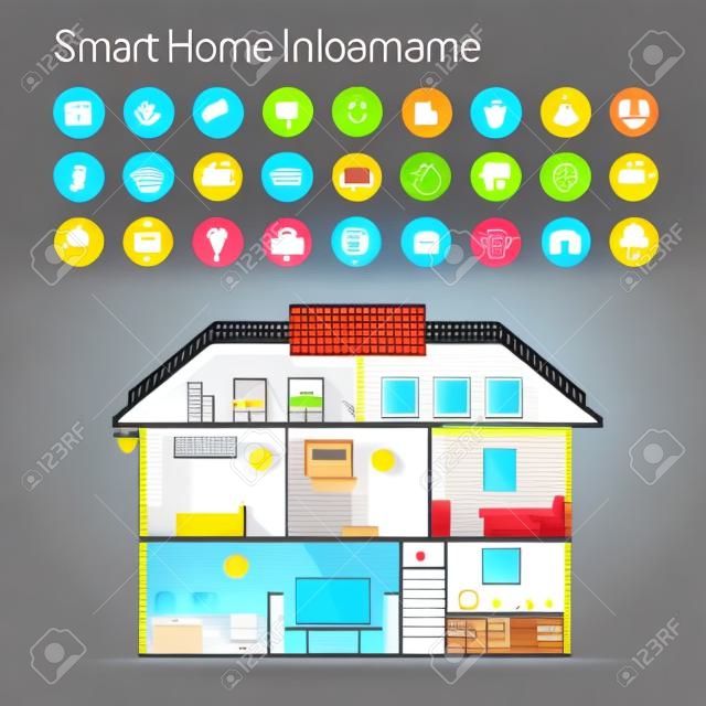 Smart-Home-Automation-Infografik und Symbole. Vektor-Illustration.