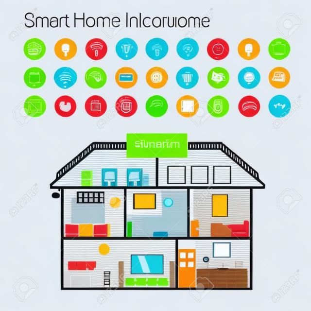 Intelligens otthon automatizálási infographic és ikonok. Vektoros illusztráció.