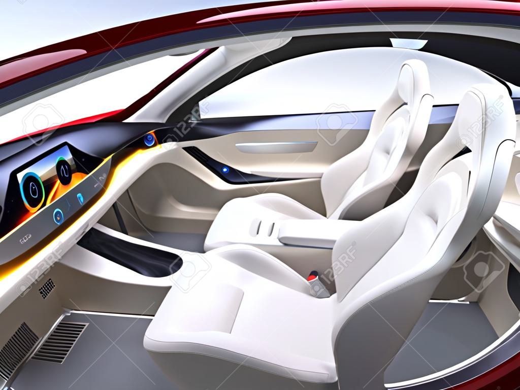 Autonom auto interieur concept. 3D rendering afbeelding.