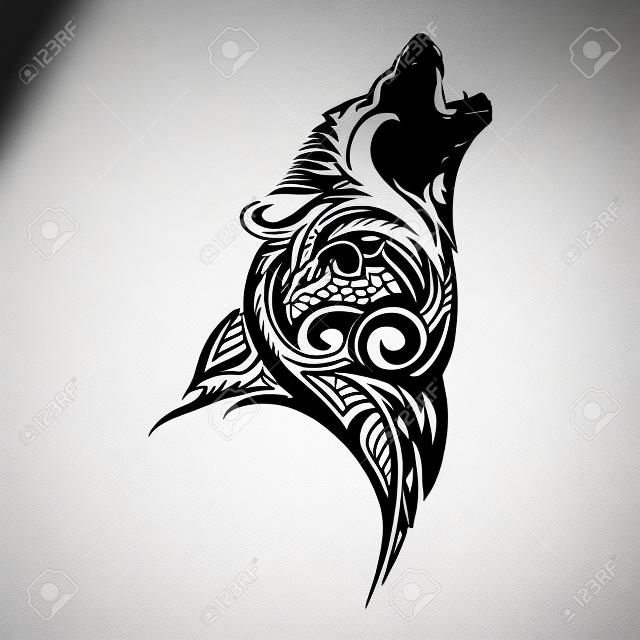Lobo aullido diseño de la cabeza para el vector tatuaje tribal