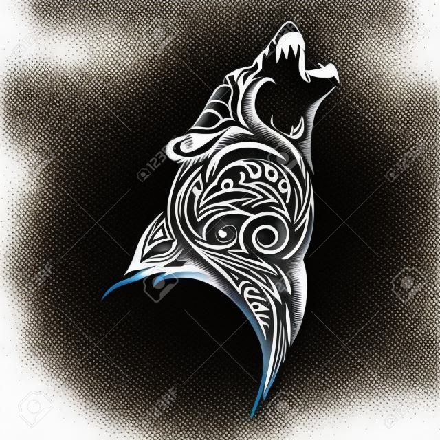 Lobo aullido diseño de la cabeza para el vector tatuaje tribal