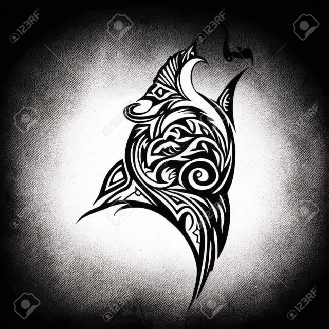 Wolf hoofd huil ontwerp voor tribal tattoo vector