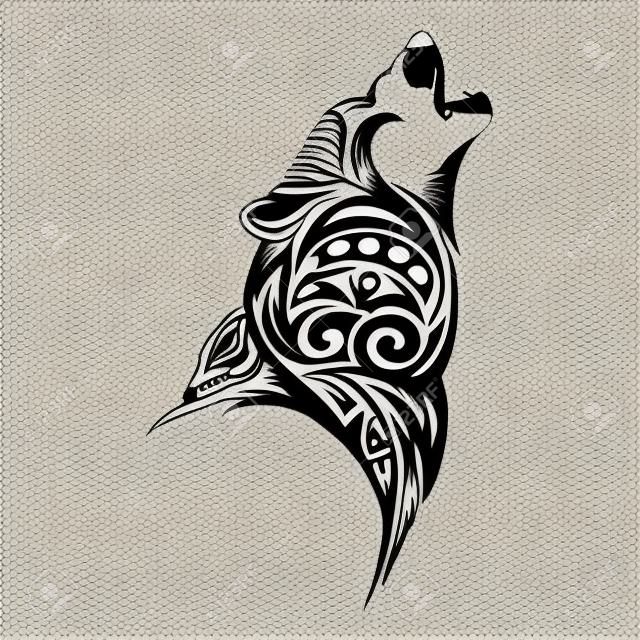 Wolf hoofd huil ontwerp voor tribal tattoo vector