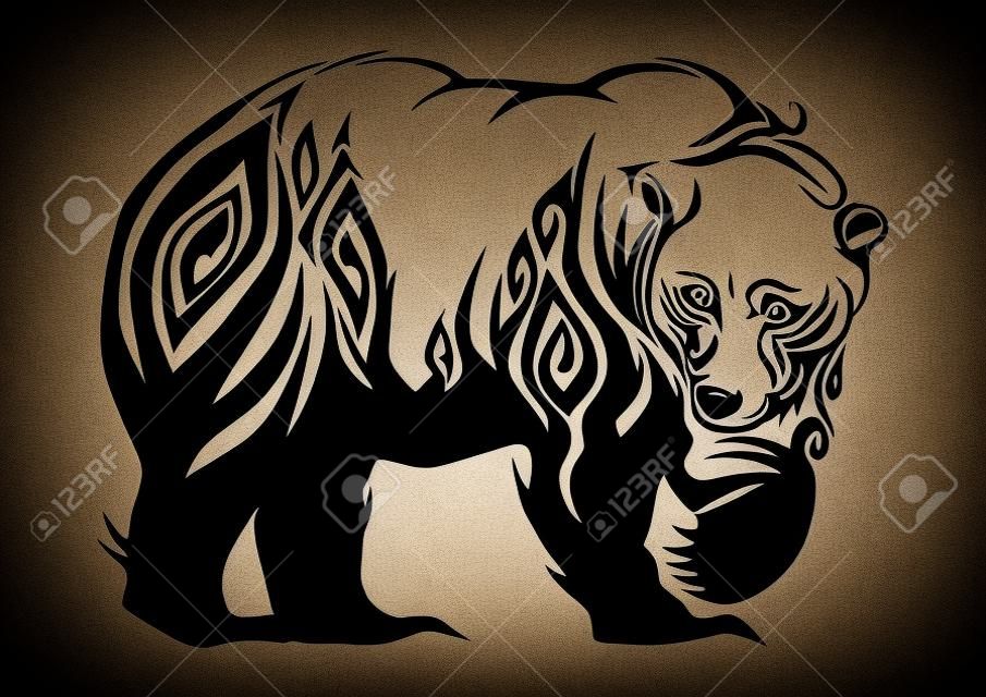 Orso silhouette feroce camminare disegno tribale di vettore tatuaggio tribale