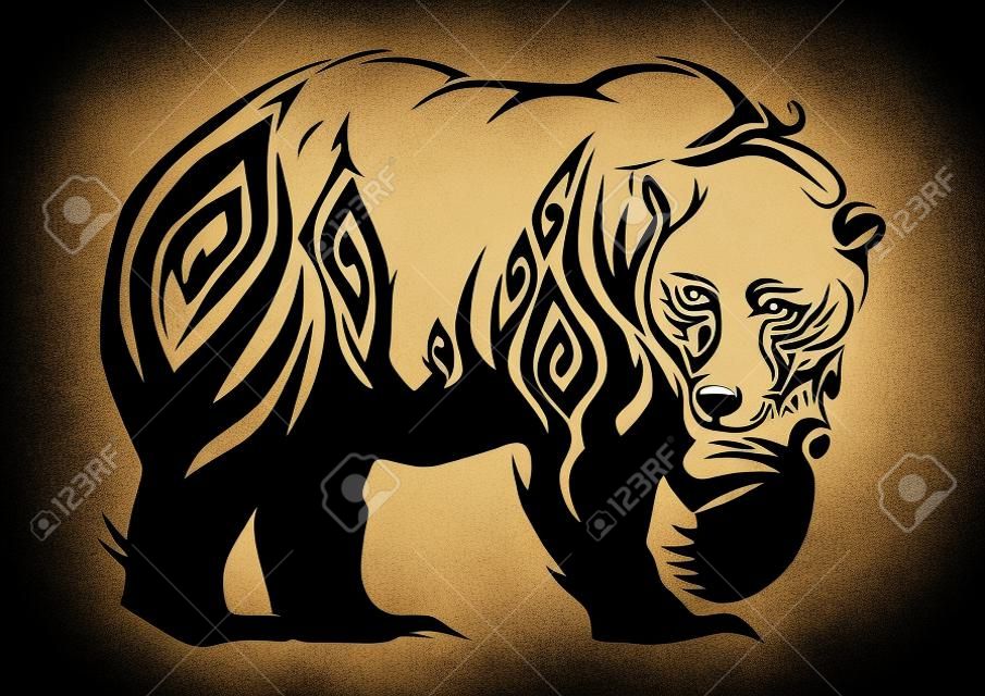 Силуэт свирепого медведя ходить племенных дизайн для племенной вектор татуировки