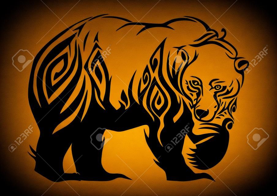 Силуэт свирепого медведя ходить племенных дизайн для племенной вектор татуировки