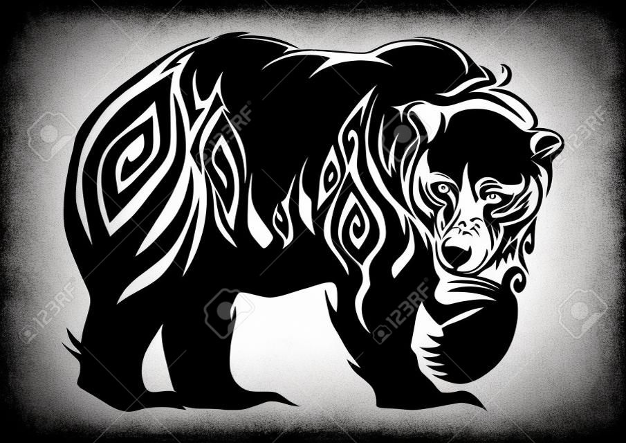 Orso silhouette feroce camminare disegno tribale di vettore tatuaggio tribale