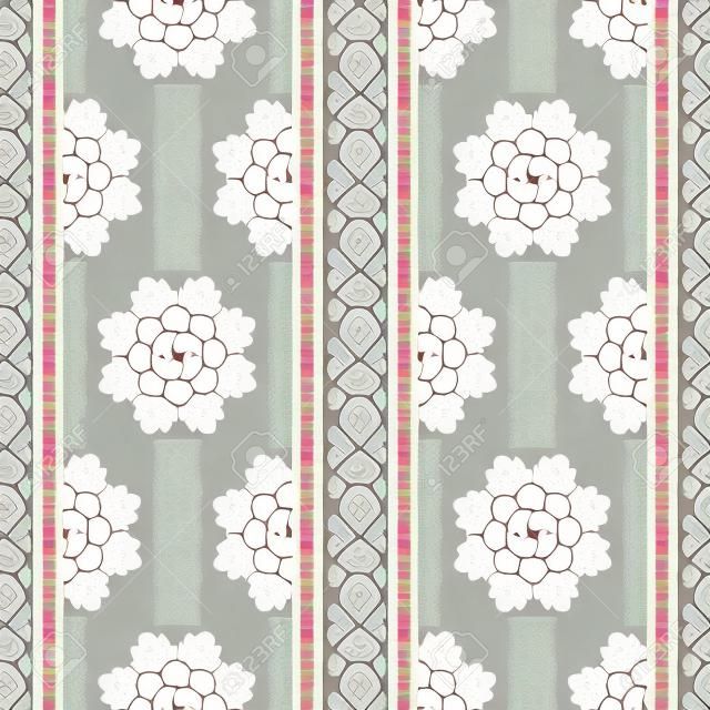 "Line Thai " Thailand Traditional illustration design with flower Vertical seamless pattern vector with white background