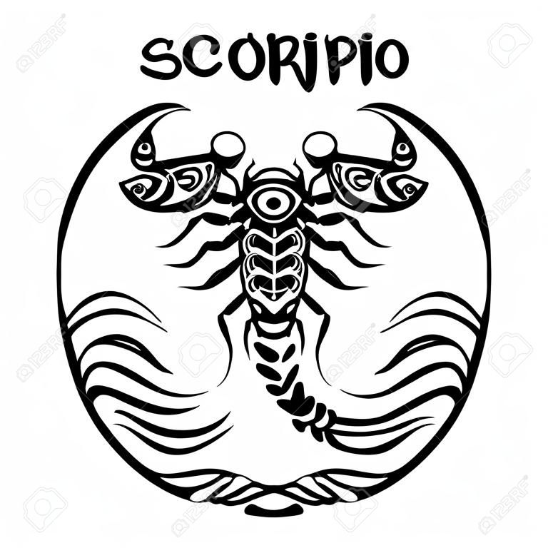 Scorpio zodiac sign design form illustration doodle drawing tattoo and  freehand typography style vector with white background