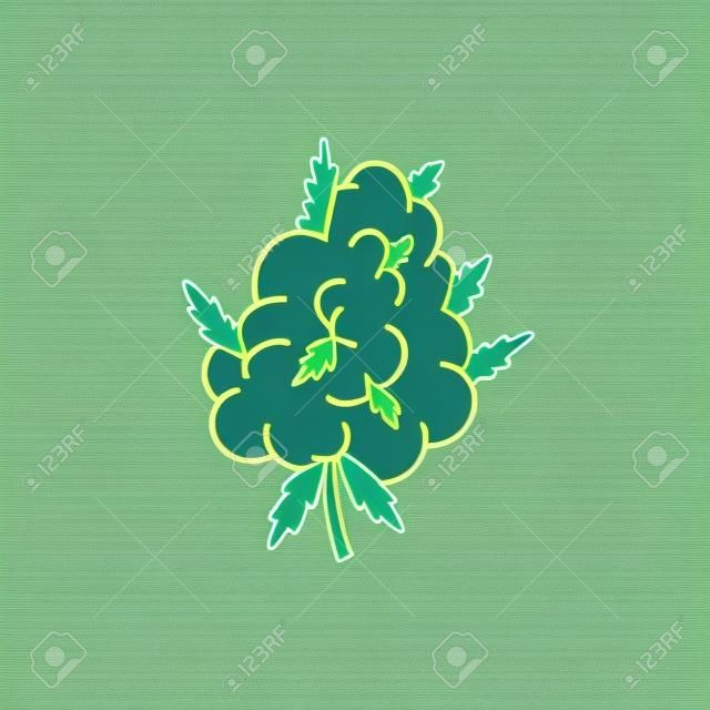 Marihuana-Knospe-Doodle-Symbol, Vektorfarbillustration