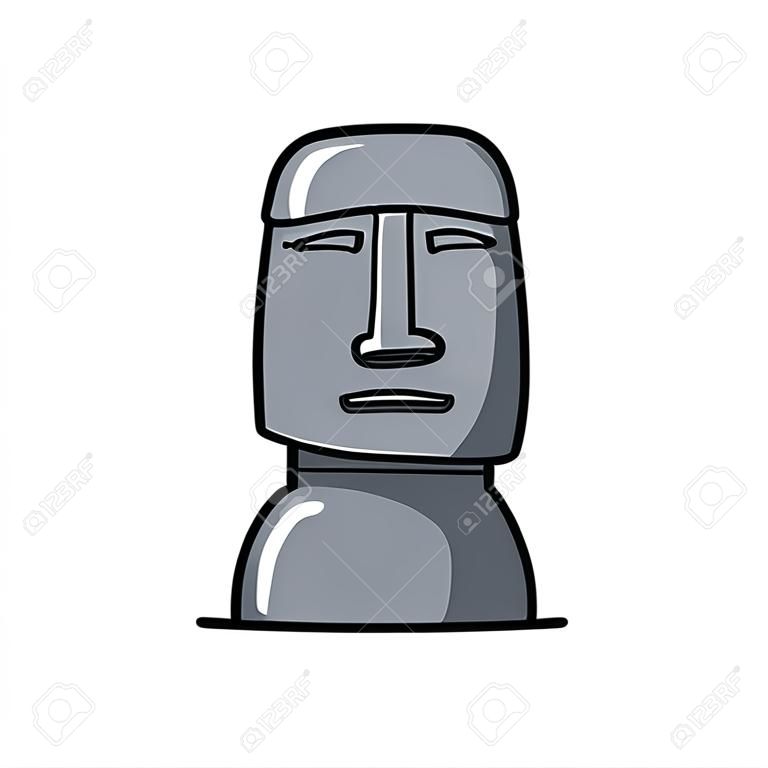 Moai statue doodle icon, vector color illustration