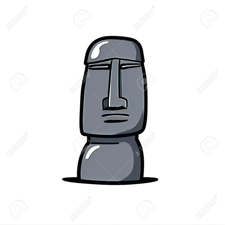 Moai statue doodle icon, vector color illustration
