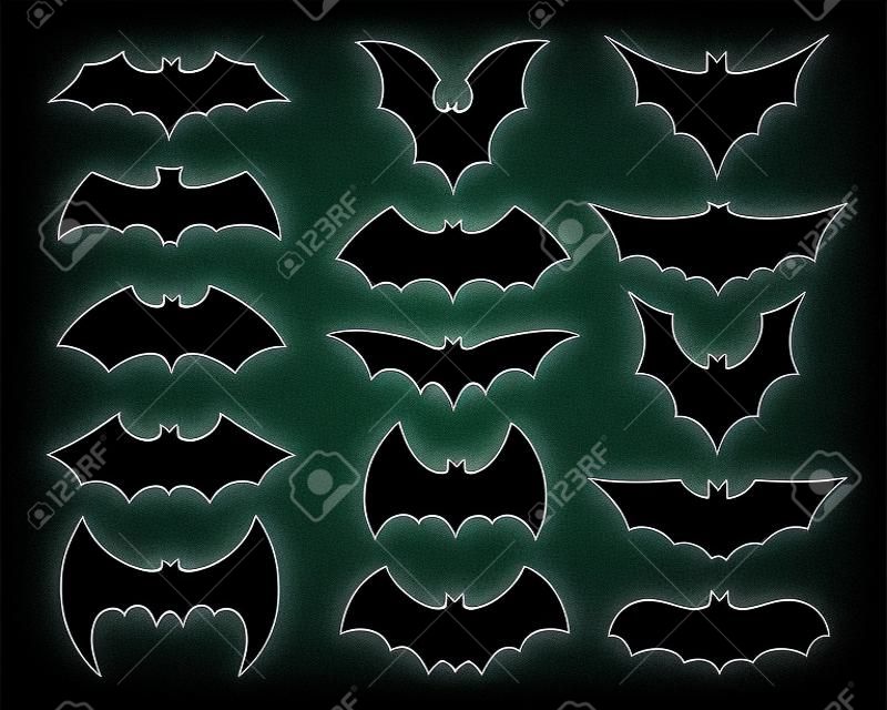 Coleção de silouettes ou símbolos de morcego preto