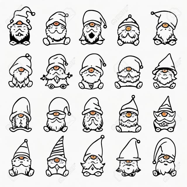 Dessin au trait Noël gnomes design pour livre de coloriage isolé sur fond blanc