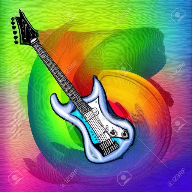 dessinés à la main illustration colorée de guitare électrique, créé comme très artistique picturale, pour votre conception, facile à modifier