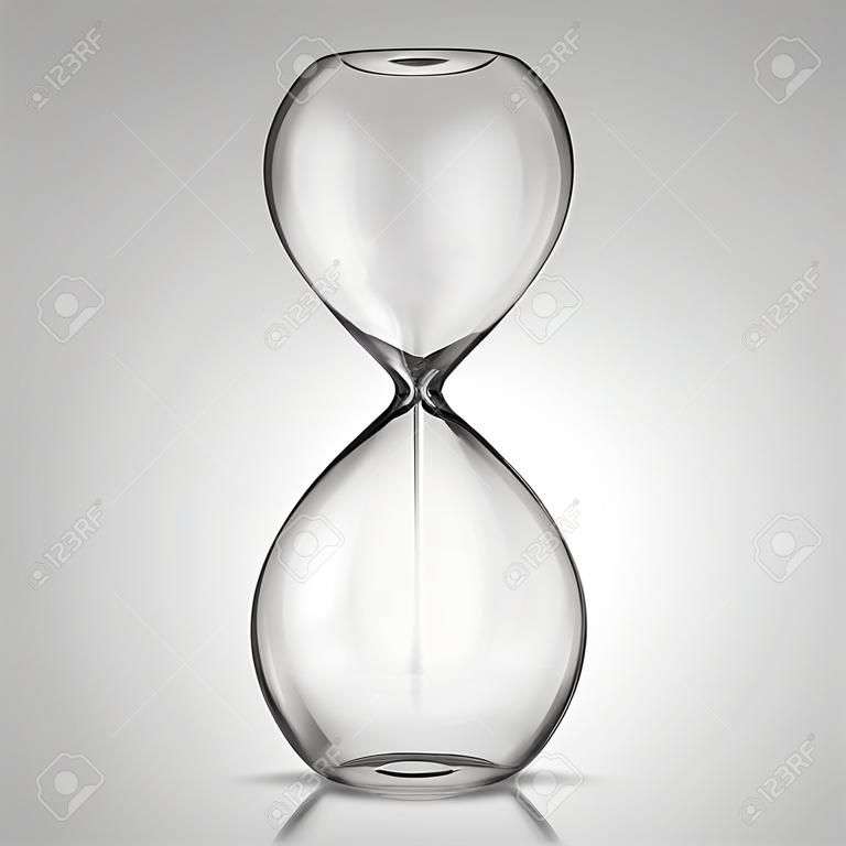 Empty hourglass on gray background