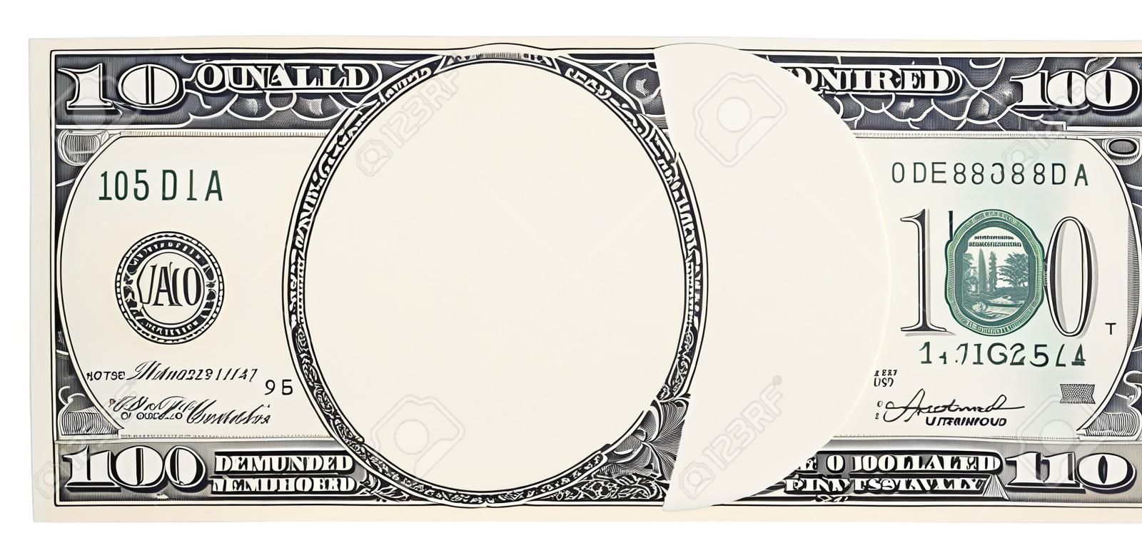 Caderno de cem dólares em branco isolado no branco