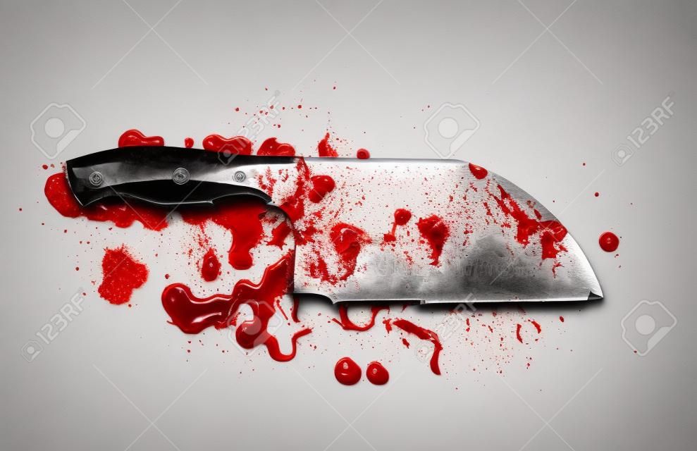 Meat cleaver knife bloody and drop blood on white background