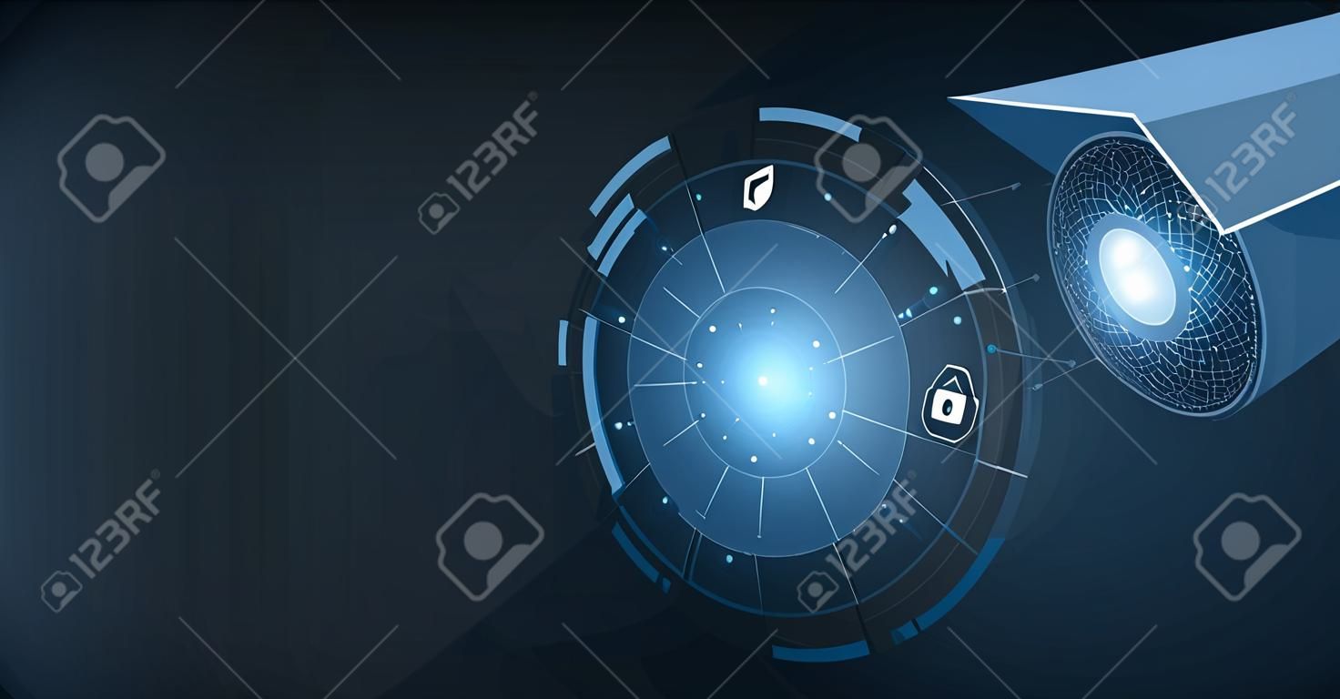Concept of surveillance and monitoring. Camera Technology Safety Concept Design. Camera vector low poly mesh design on a dark blue background, Security system, CCTV Security concept.
