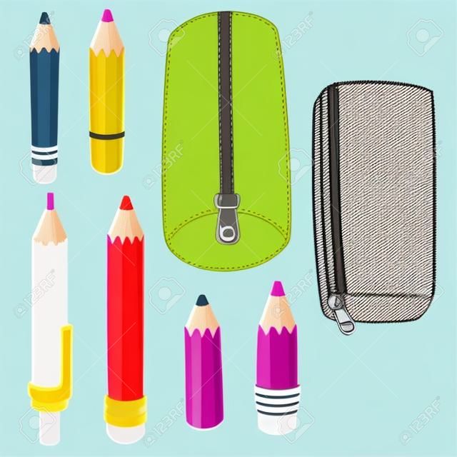 vector set of pencil and pencil case