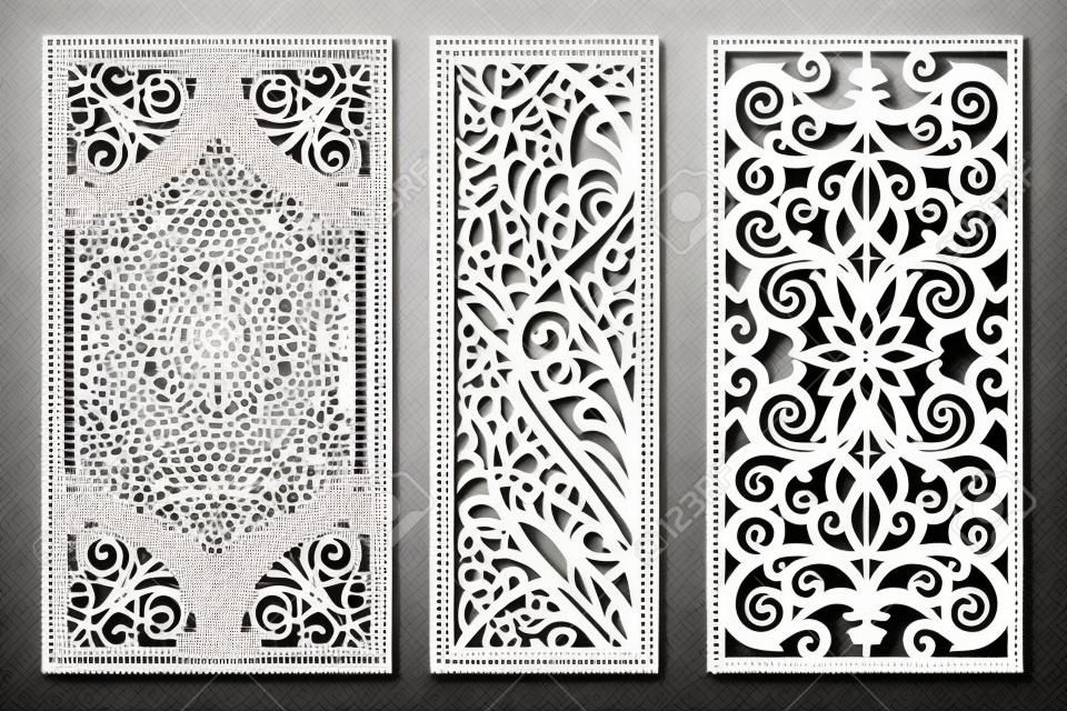 Decoratieve laser gesneden panelen template met abstracte textuur. geometrische en bloemen laser snijden of gravure paneel vector illustratie set. abstracte snijpanelen template